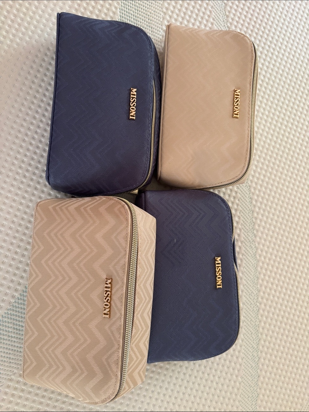 Missoni Navy and Beige Chevron Zip Cosmetic Pouches - Set of 4
